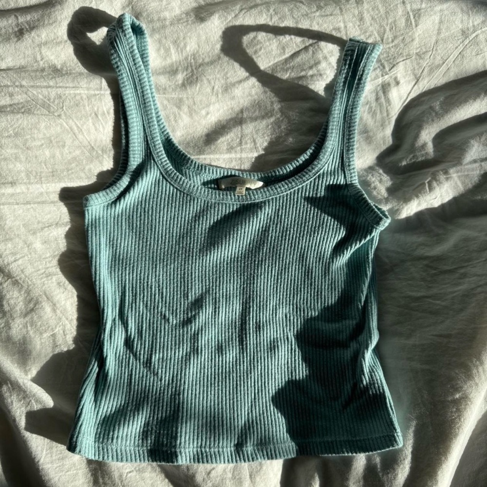 Z Supply Blue Sleeveless Ribbed Tank Top with Scoop Neck